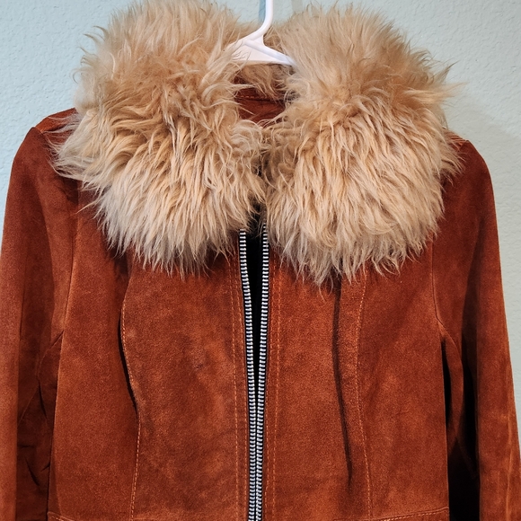 Vtg Burnt Orange Suede Penny Lane Jacket Groovy 70s Leather Western Coat 13 14 L - Picture 3 of 16